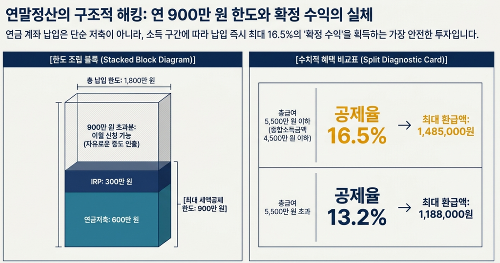 연금저축 IRP 세액공제 한도 900만 원과 소득 구간별 환급액 비교