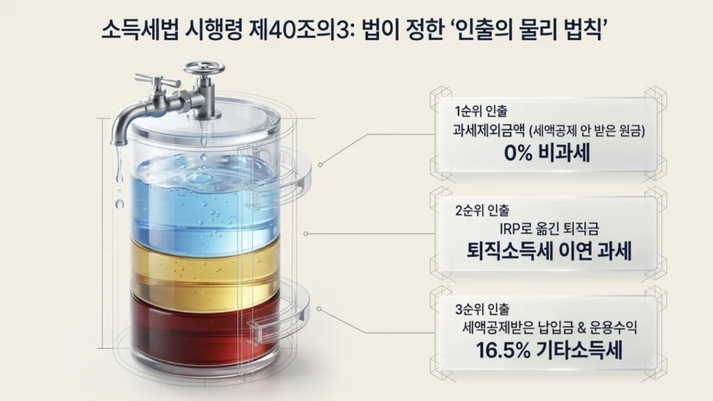 세액공제 안 받은 원금, IRP로 옮긴 퇴직금, 공제받은 납입금과 운용수익의 연금계좌 인출 순서