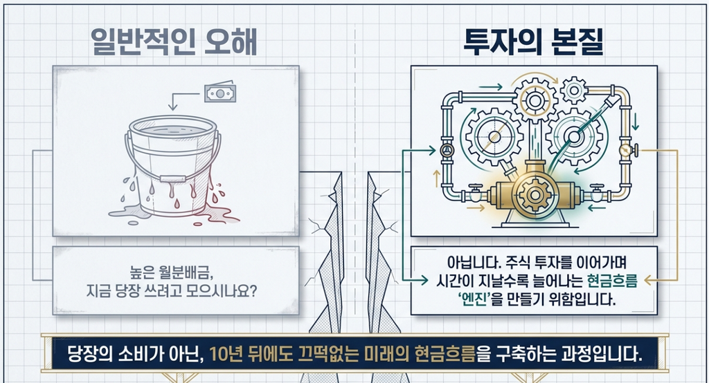 미국배당다우존스 투자로 미래 현금흐름을 만드는 목적을 나타낸 이미지